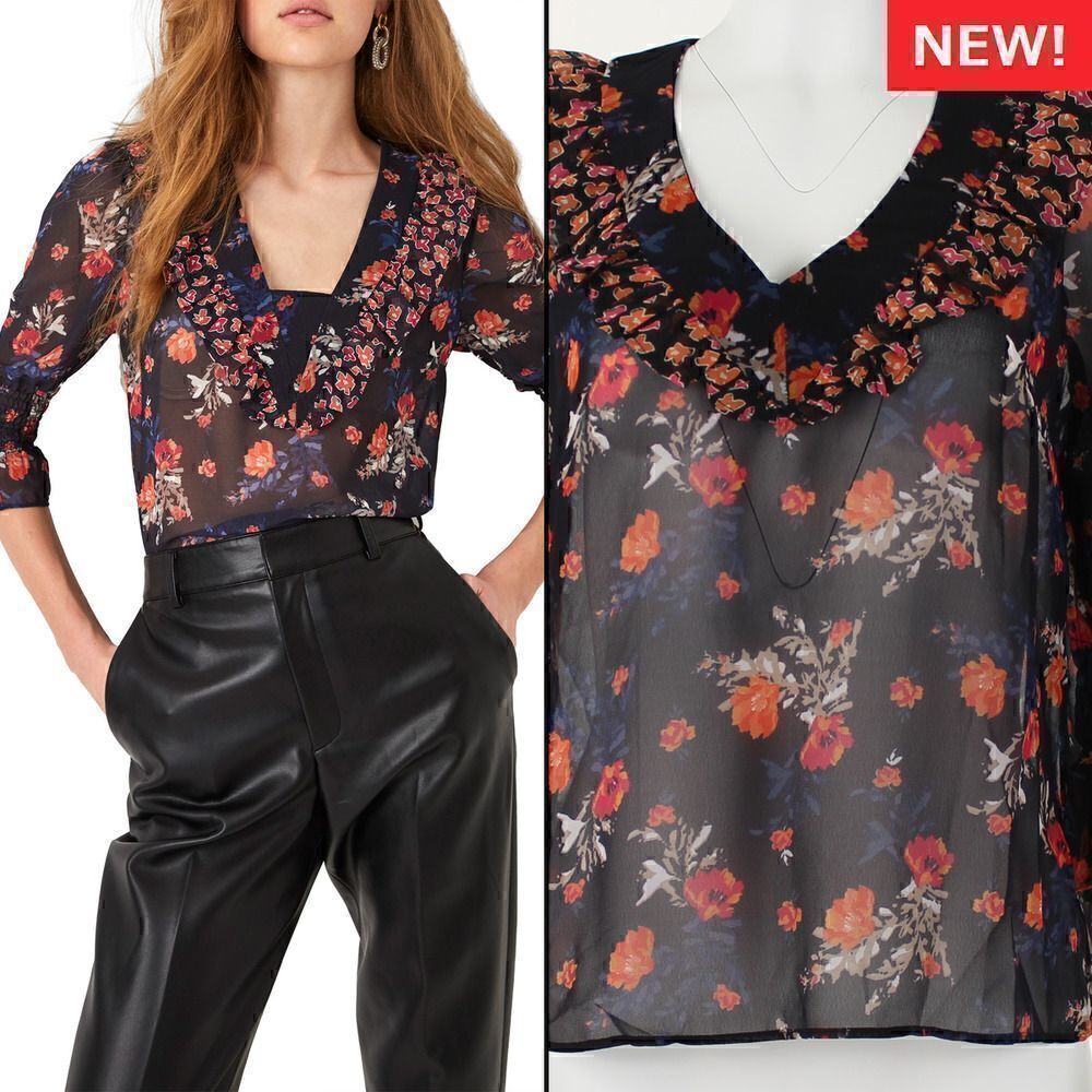 French Connection Utility Blue Women's Ella Rose Ruffle Top
